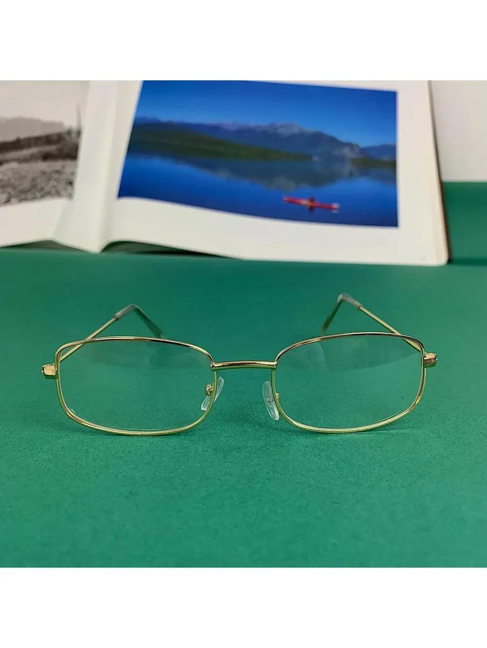 Vintage 2000s style unique Slim Gold Trim Clear Lenses Glasses. Glasses are